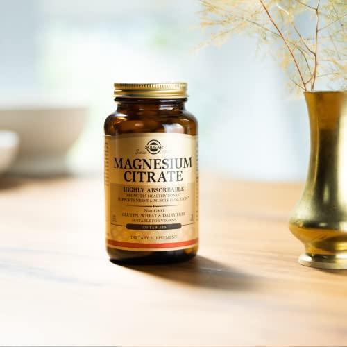 Solgar Solgar Magnesium Citrate, 120 Tablets - Promotes Healthy Bones - Supports Nerve & Muscle Function - Non GMO, Vegan, Gluten Free, Dairy Free, Kosher - 60 Servings