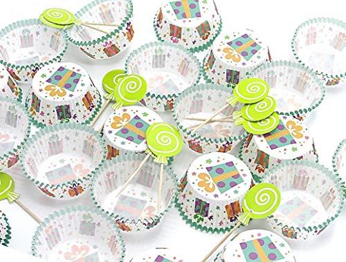 Decor Hut Cupcake Liners with Matching Cake Toppers in Gift Box! Party Decorations Baking Fun for Kids, Fun Designs! Bright Colors! (GIFT BOX)
