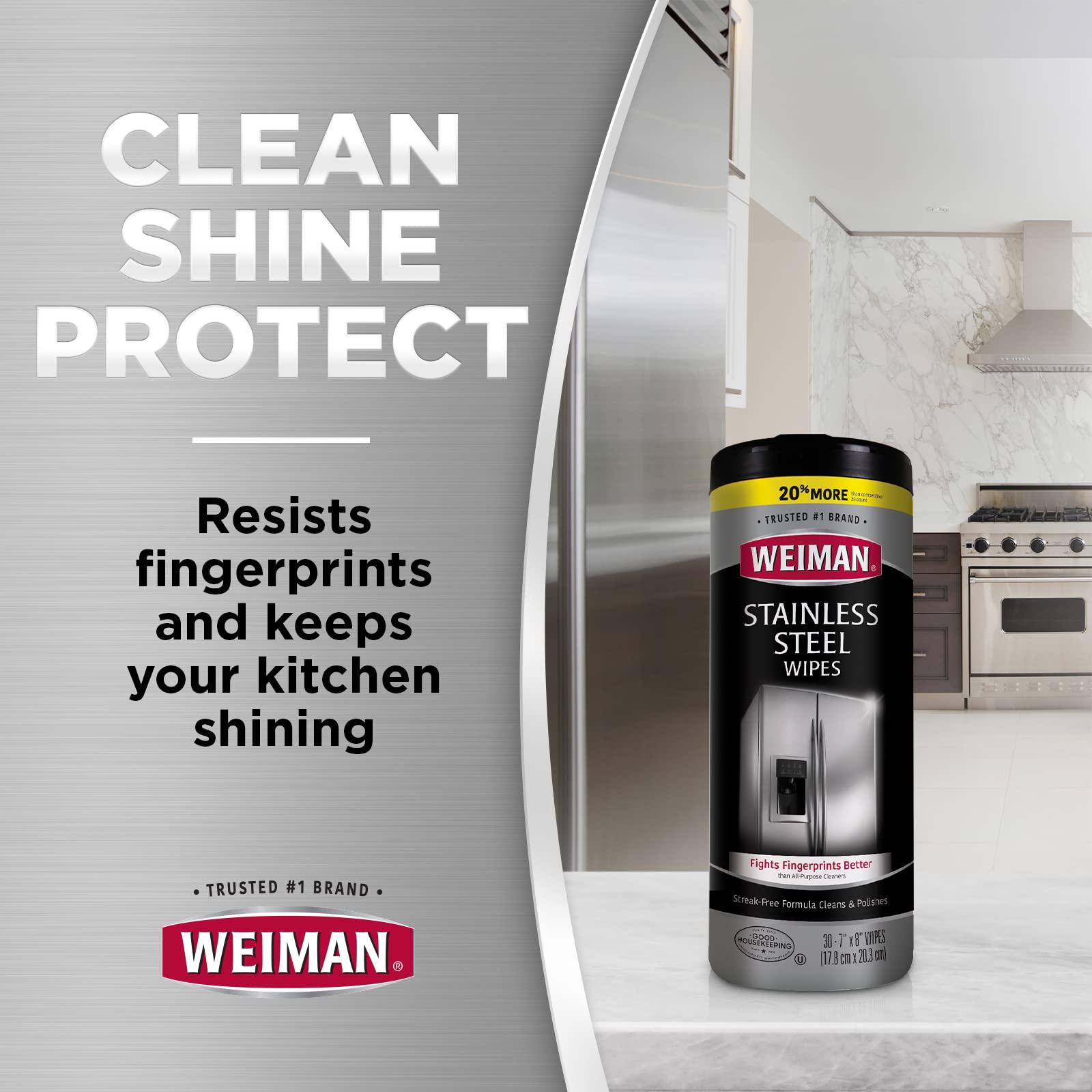 Weiman Weiman Stainless Steel Cleaner Wipes (3 Pack) Removes Fingerprints, Residue, Water Marks and Grease from Appliances - Works Great on Refrigerators, Dishwashers, Ovens, and Grills - Packaging May Vary