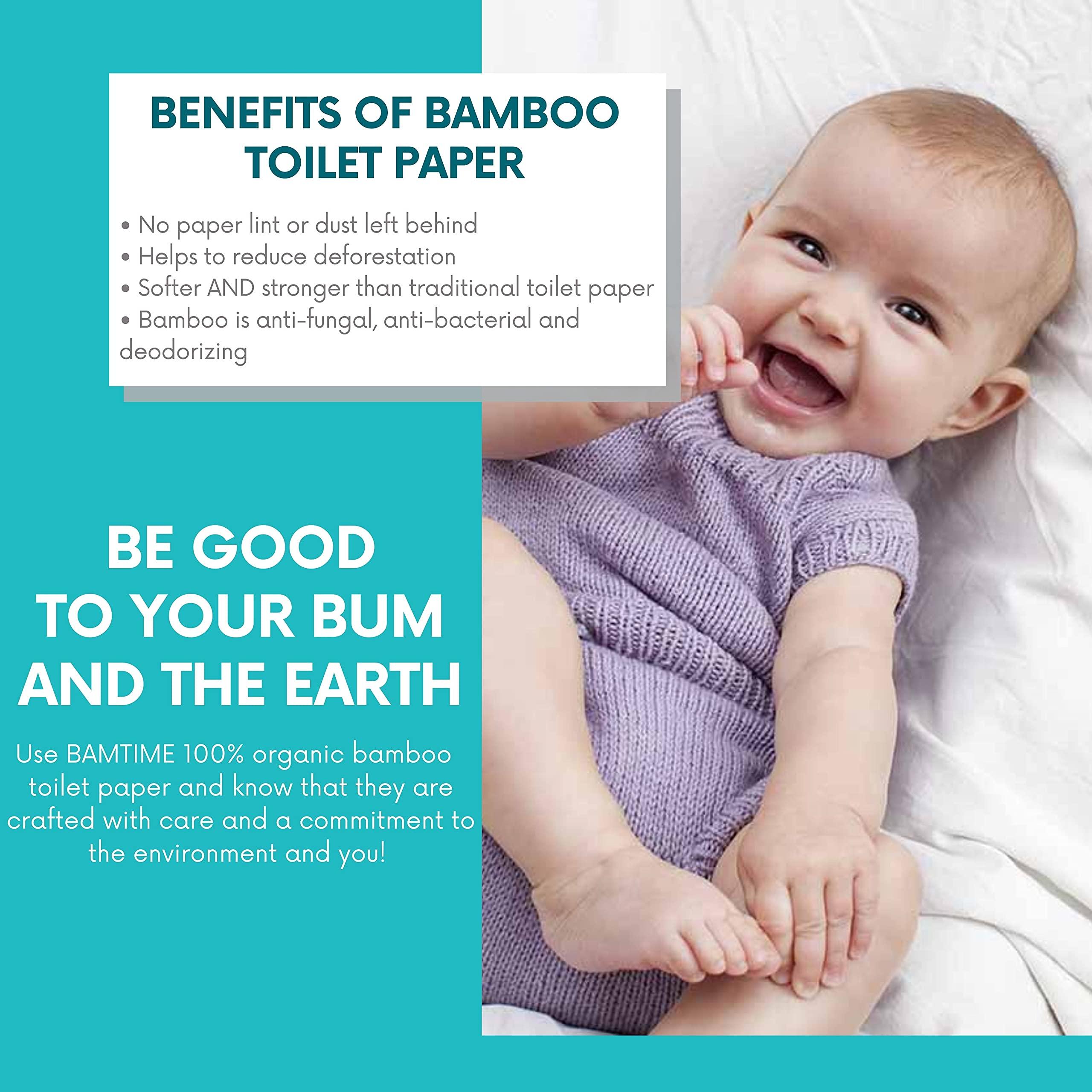 BAMTIME Toilet Paper, 100% 3ply Bamboo Toilet Paper, 24 Rolls, 300 sheets, 7200 Count, pack of 24, plastic free, Tree free, Biodegradable