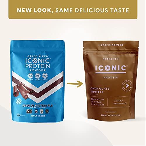 ICONIC ICONIC Protein Powder, Chocolate Truffle - Sugar Free, Low Carb Protein Powder - Lactose Free, Gluten Free, Non-GMO - 20g Grass Fed Whey & Casein Protein - Keto Friendly, 1 lb. Pouch (17 Servings)