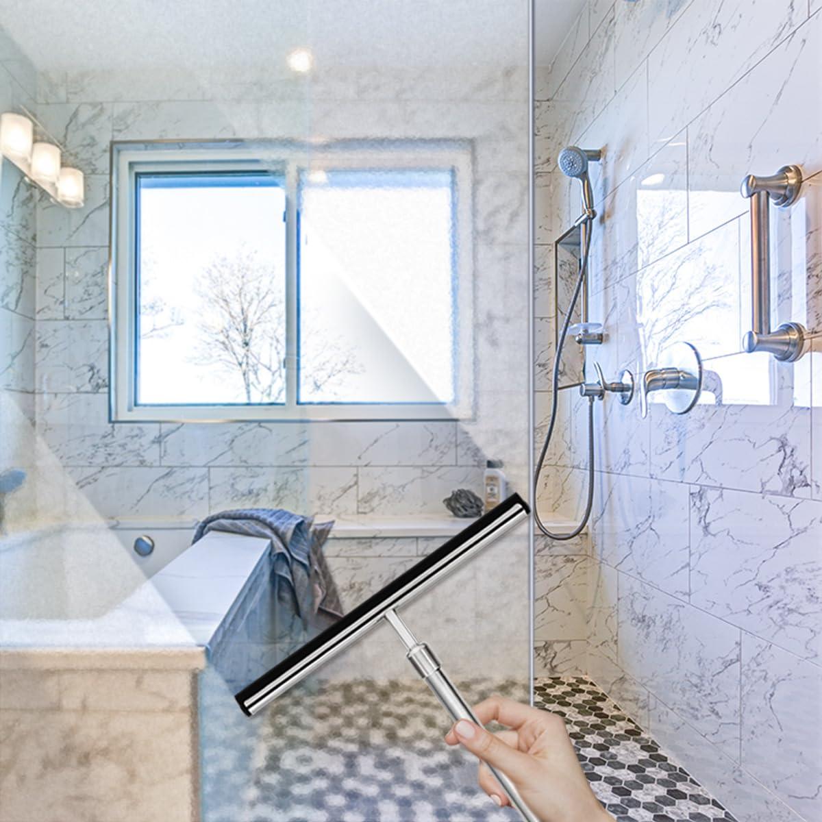 Grand Fusion Housewares Grand Fusion Shower Squeegee with Long Handle for Glass Doors, Tile Walls, Mirrors and Windows. Telescoping Squeegee for Glass Cleaning. Bathroom Stainless Steel Squeegee, 10inch Wide, Chrome  1pk