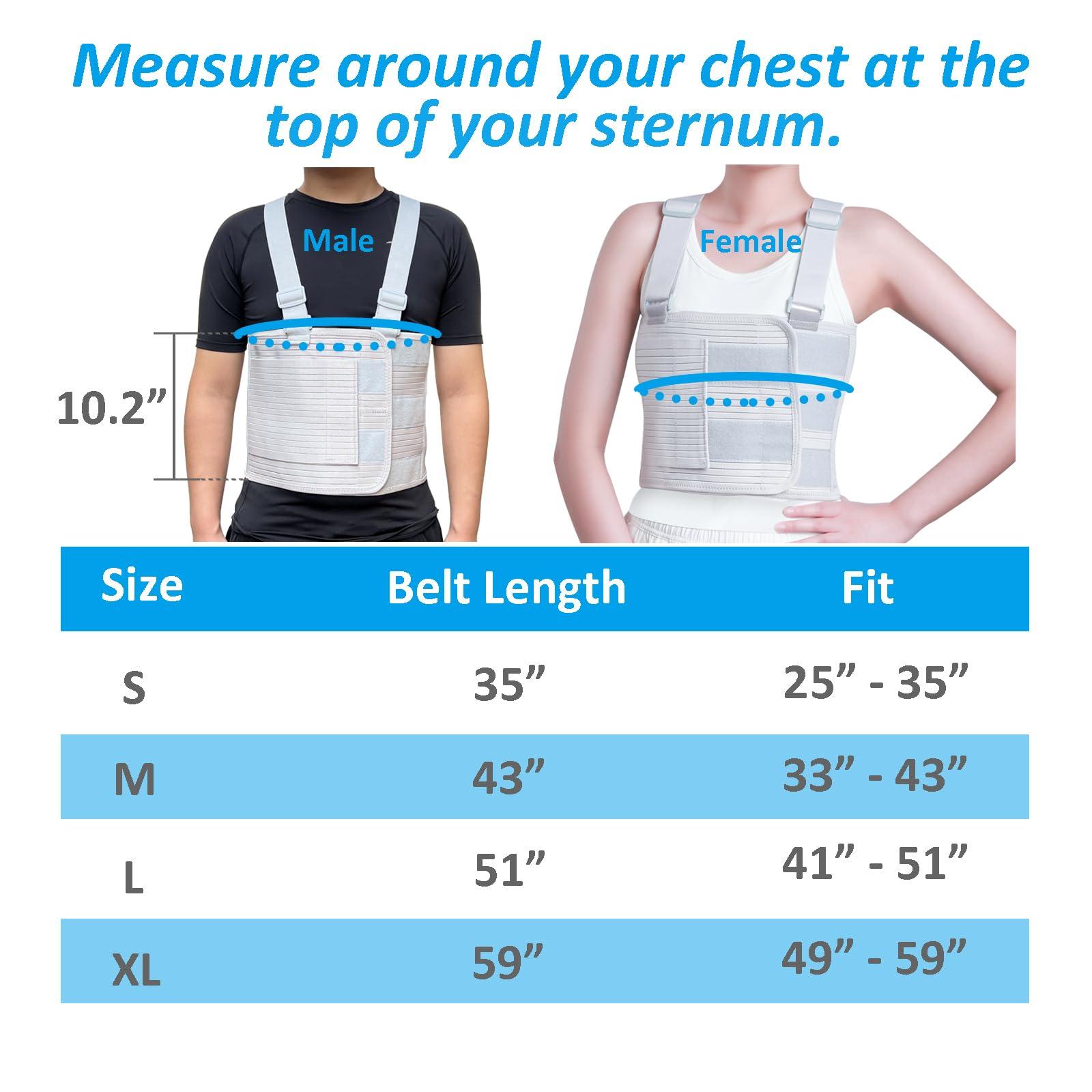 Jeelathy Rib Injury Chest Binder Brace for Cracked Ribs - Elastic Rib Support Belt for Men and Women - Rib Cage Support Belts Chest Compression Wrap for Bruised, Fractured or Dislocated Ribs Protection, Compression Wrap and Chest Support (Large ( Fits 41 - 51