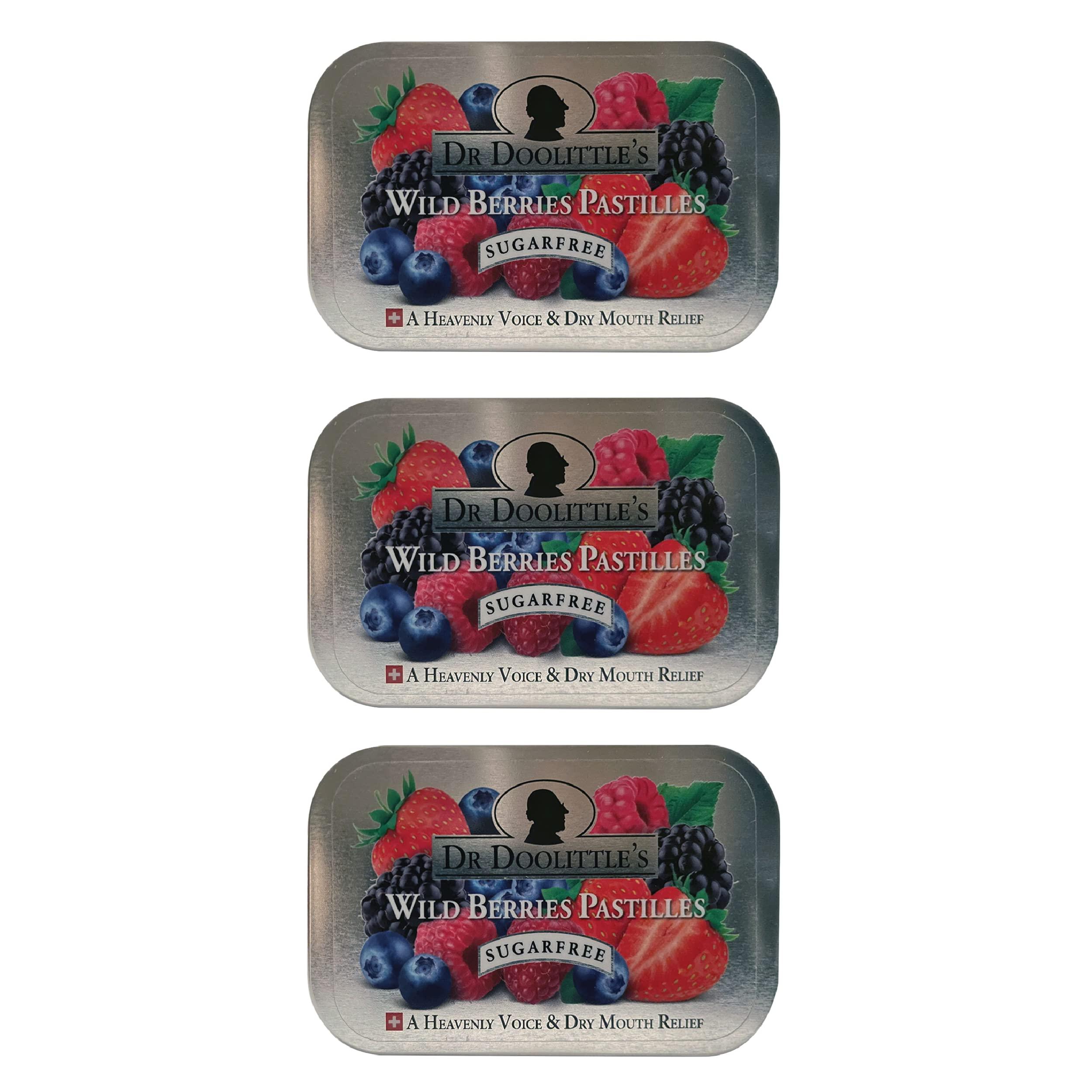 DOOLITTLE Dr. Doolittle’s Sugar Free Soft Fruit Pastilles for Voice and Throat, Wild Berries Flavor, 2.12 Ounce Tin, approximately 25 Count Package, 3 Pack