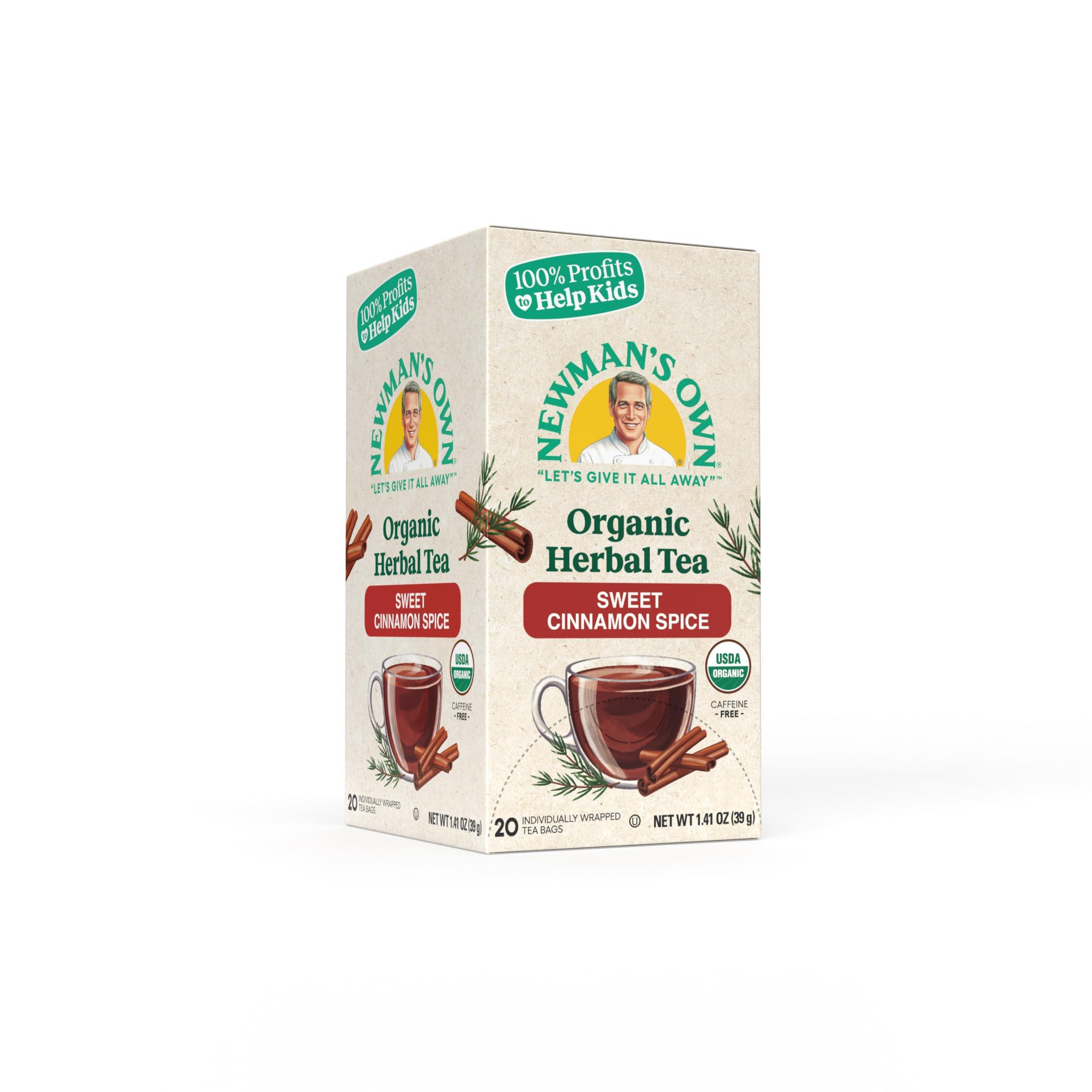 Newman's Own Newman's Own Organic Sweet Cinnamon Spice Herbal Tea with Rooibos Tea with Organic Ginger 20 Individually Wrapped Tea Bags Per Box (Pack of 2) USDA Certified and Kosher Cinnamon Tea Caffeine-Free