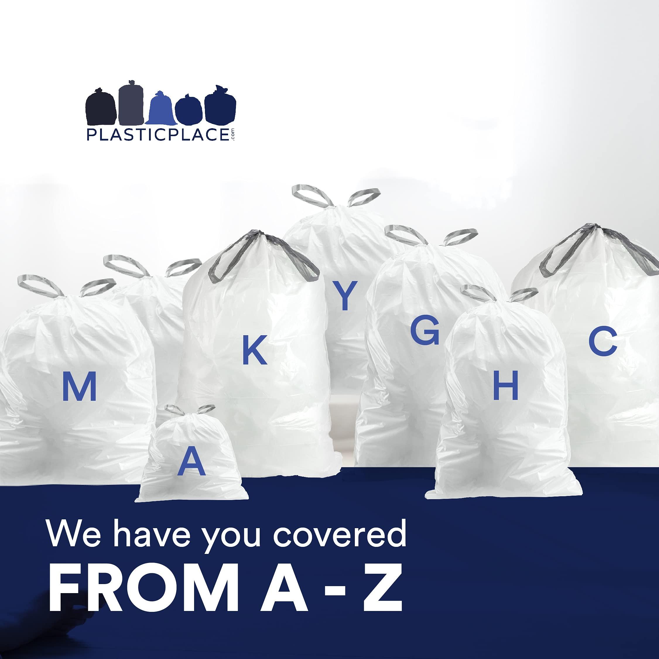 Plasticplace Plasticplace Custom Fit Trash Bags, Compatible with simplehuman Code K (50 Count) White Drawstring Garbage Liners 10 Gallon / 38 Liters 24\" x 28\"