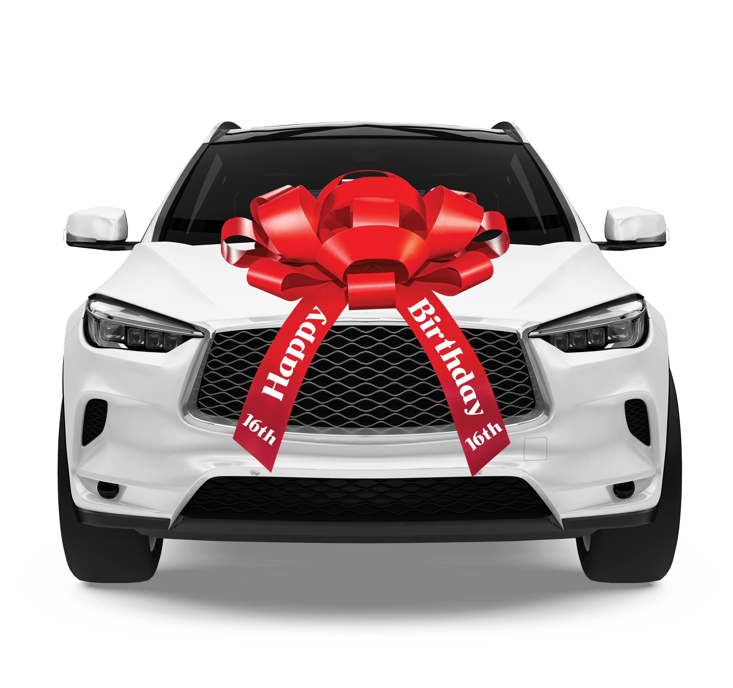 CarBowz Big Car Bow with Happy 18th Birthday Message, Celebrate Eighteen Giant Gift Bow Arrives Fully Assembled