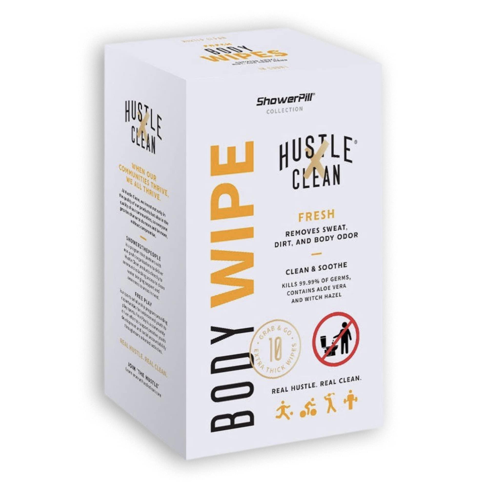 ShowerPill Hustle Clean, Body Wipe Shower Pill Collection, Fresh Scent, 10 Count