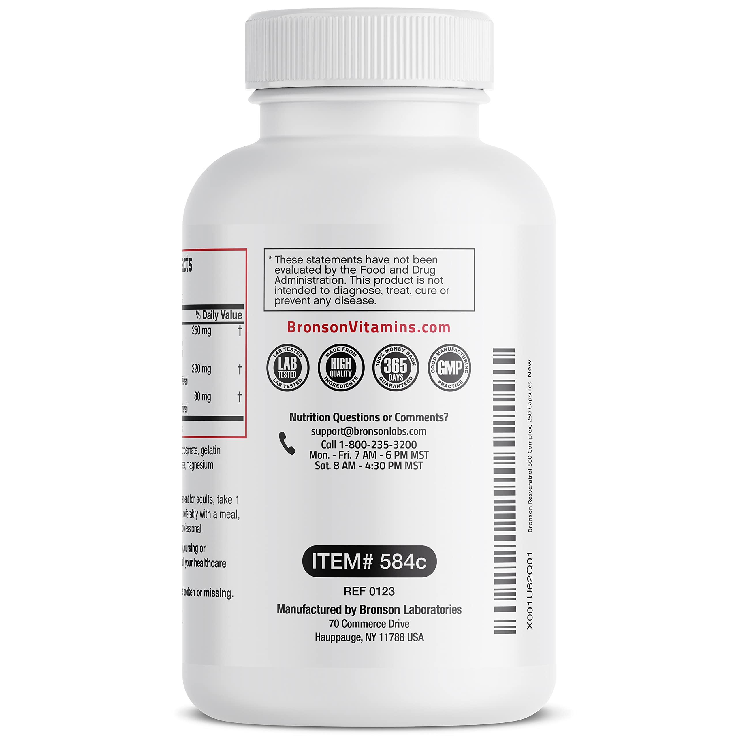 Bronson Bronson Resveratrol 500 Complex Standardized Trans-Resveratrol + Grape Seed & Red Wine Extract, 250 Capsules