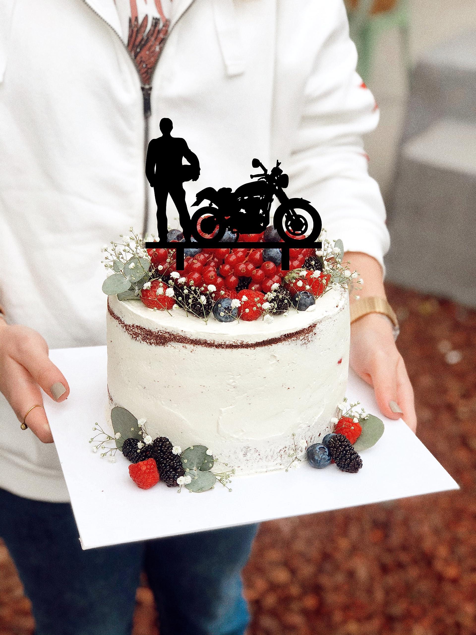 keonsatrz Motorcycle Happy Birthaday Cake Topper Motorbike Rider Racing Theme Party Cake Topper Cool biker Happy Birthday Cake Topper for Motorbike Theme Party Supplies