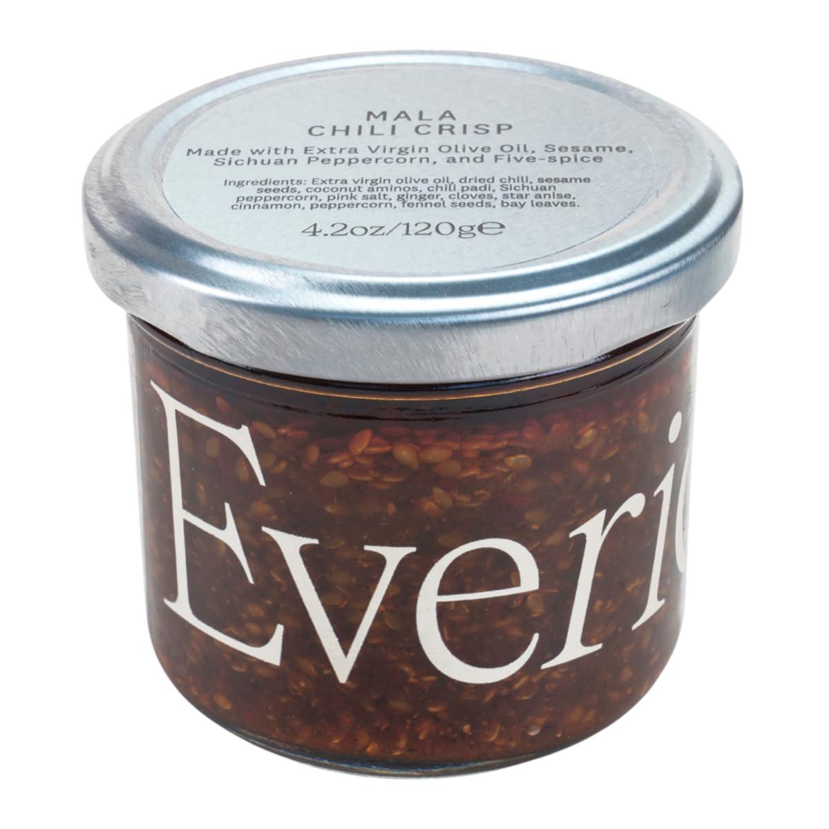 Everiday Foods EVERIDAY Mala Chili Crisp | Fiery Sichuan Chili Oil Made with Extra Virgin Olive Oil | Hot Sauce Alternative | All-Natural, Gluten-Free, Vegan, Keto, Whole30 Approved | 4.2 oz