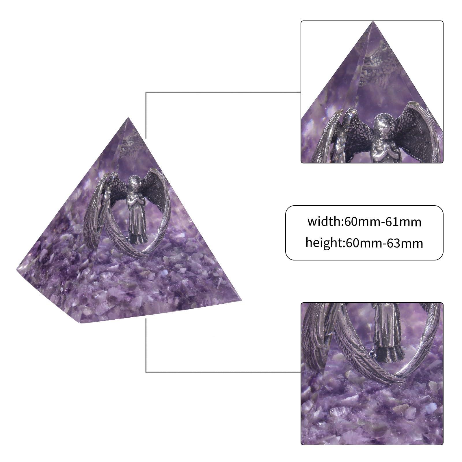 TUMBEELLUWA TUMBEELLUWA Guardian Angel Crystal Pyramid Praying Stone Statue Orgone Energy Generator for Protection Meditation Reiki Healing, Amethyst