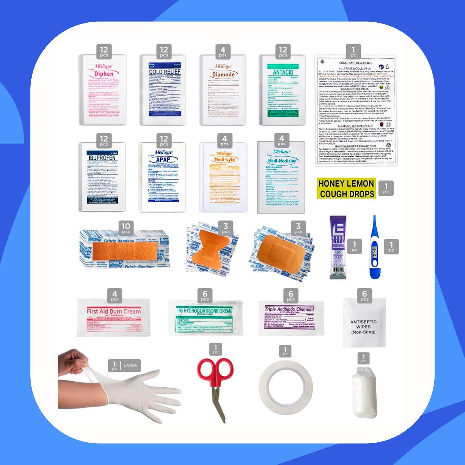 DormDoc DormDoc College First Aid Kit  Compact Emergency Medical Kit for Dorm Rooms, School, Sports  with Bandages, OTC Medicines for Relief, Gauze, Quick Care Set  Portable Health Kit - 175 PCS, Red