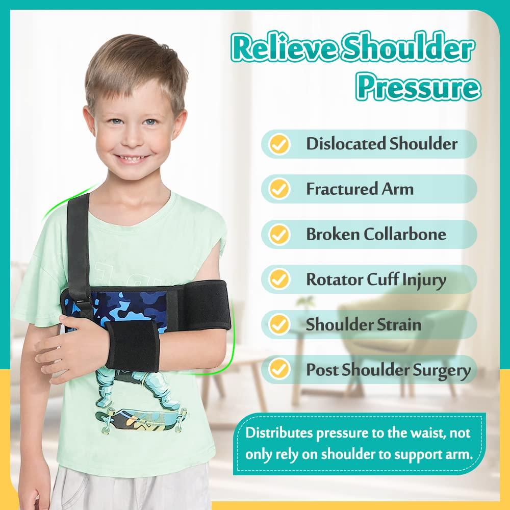 Mybow Mybow Kids Shoulder Immobilizer Sling | Child Arm Sling with Waist Strap for Broken Collarbone Clavicle & Shoulder Injury Arm Holder, Rotator Cuff Surgery Sling for Toddler Support Brace