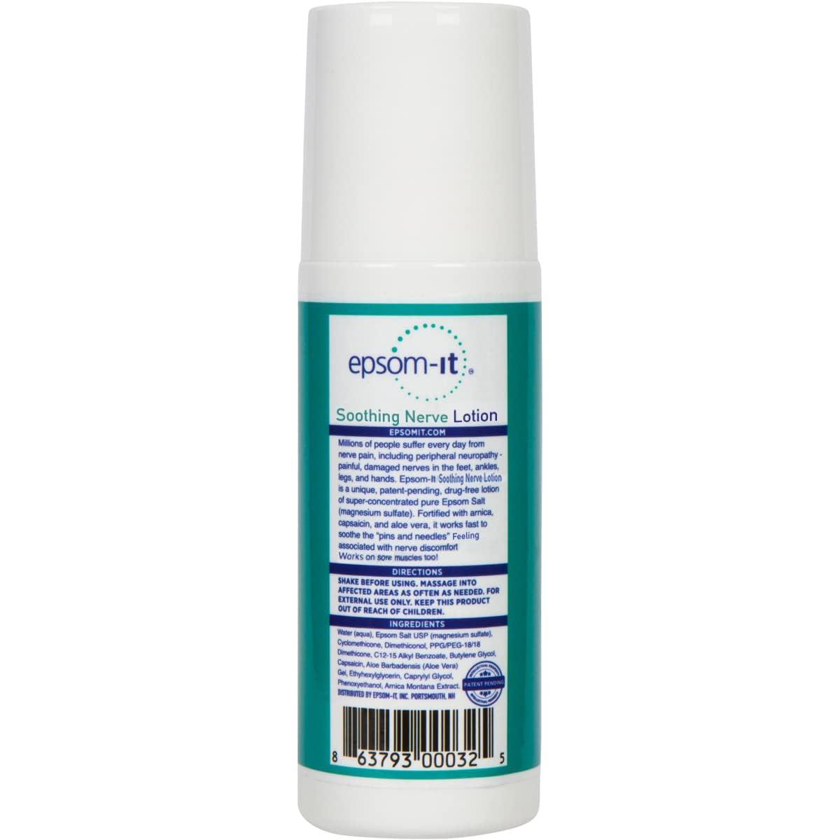 EPSOM-IT EPSOM-IT Soothing Nerve Lotion - Roll On Epsom Salt Magnesium Lotion, Topical Magnesium Cream with Capsaicin & Arnica for Tired Muscles, Restless Legs and Sleep, 3oz