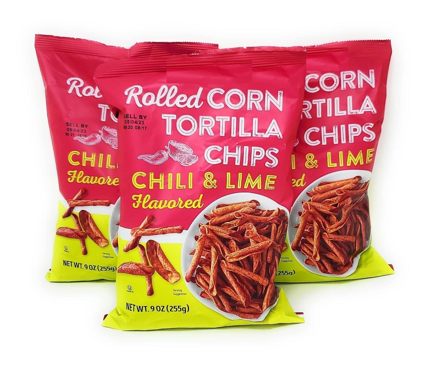 Trader Joe's Trader Joe's Rolled Corn Tortilla Chips Chili & Lime Flavored Net Wt. 9 Oz (255g) - Pack of 3