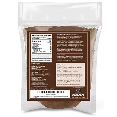 Healthworks Healthworks Cacao Powder (48 Ounces / 3 Pounds) | Cocoa Chocolate Substitute | Certified Organic | Sugar-Free, Keto, Vegan & Non-GMO | Peruvian Bean/Nut Origin | Antioxidant Superfood