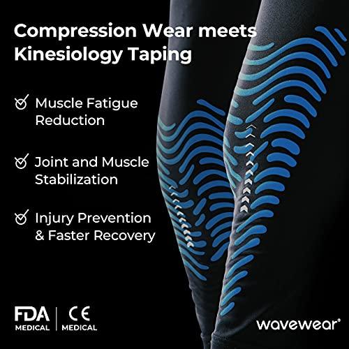 wavewear wavewear Calf Compression Sleeve with Built-in Kinesiology Tape - Support for Leg Swelling and Cramping during Workouts and Sports - for Men and Women (L, Black/Silver, 2)