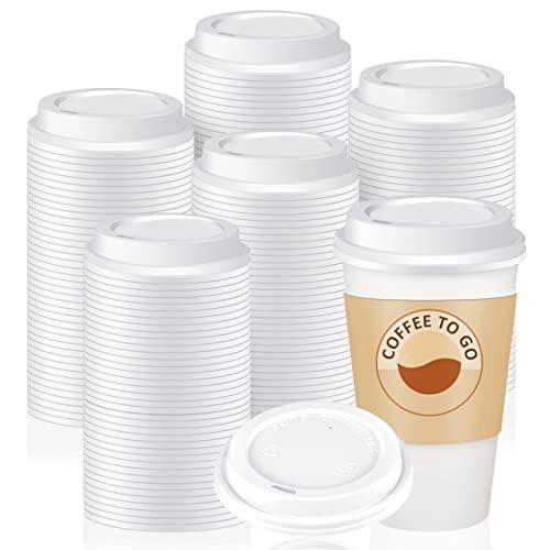 Cunhill 200 Pack Hot Drink Lids Plastic Lid Dome Coffee Cup Lid Easy Flow Anti Spill Design Fits Most 10 to 24 Ounce and 8 oz Squat Cups for Cafes, Office, Car, Home, Travel (White)