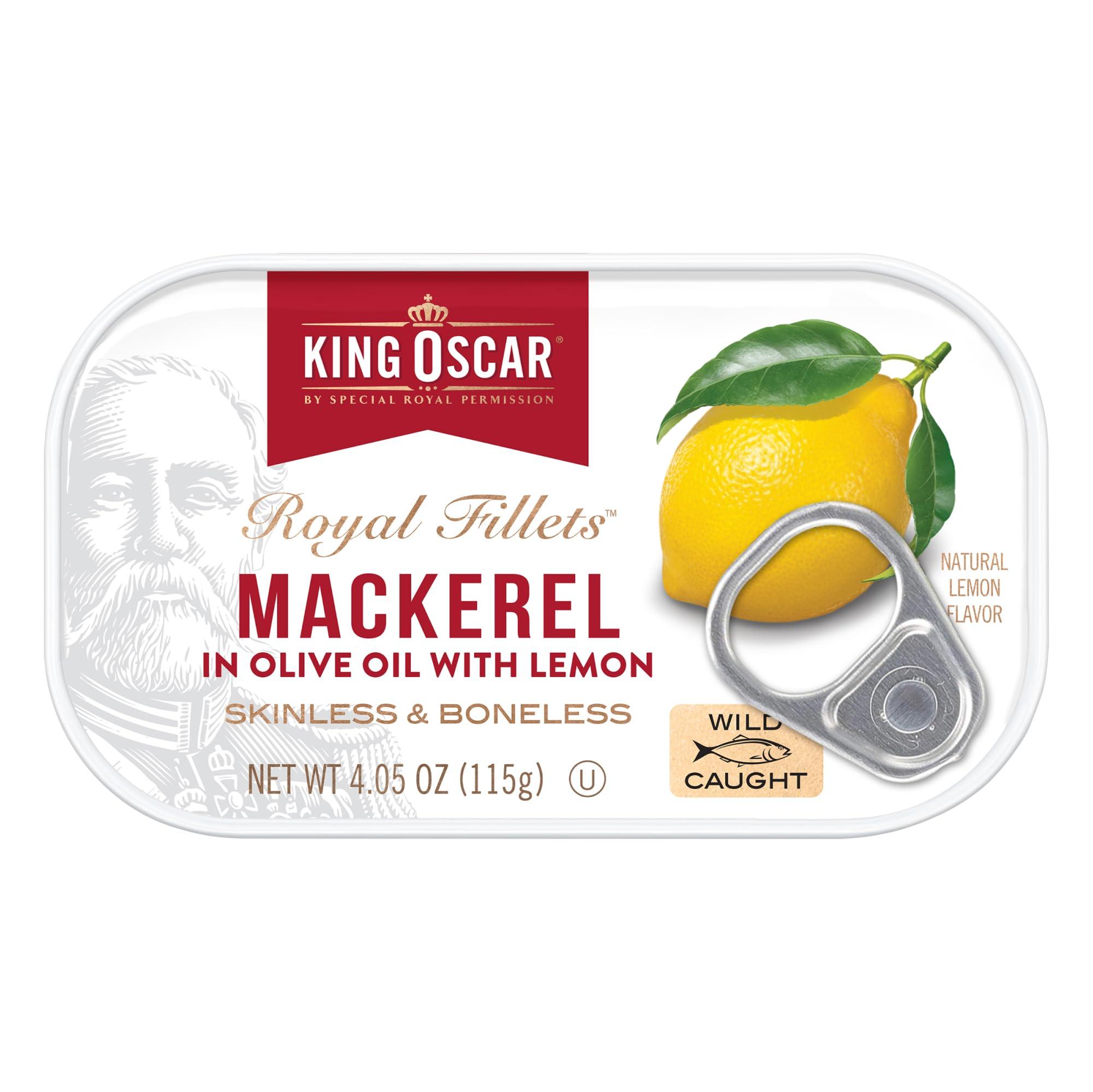 King Oscar King Oscar Mackerel in Olive Oil with Lemon, 4.05 Ounce Cans (Pack of 12), Skinless & Boneless, Wild Caught Canned Mackerel