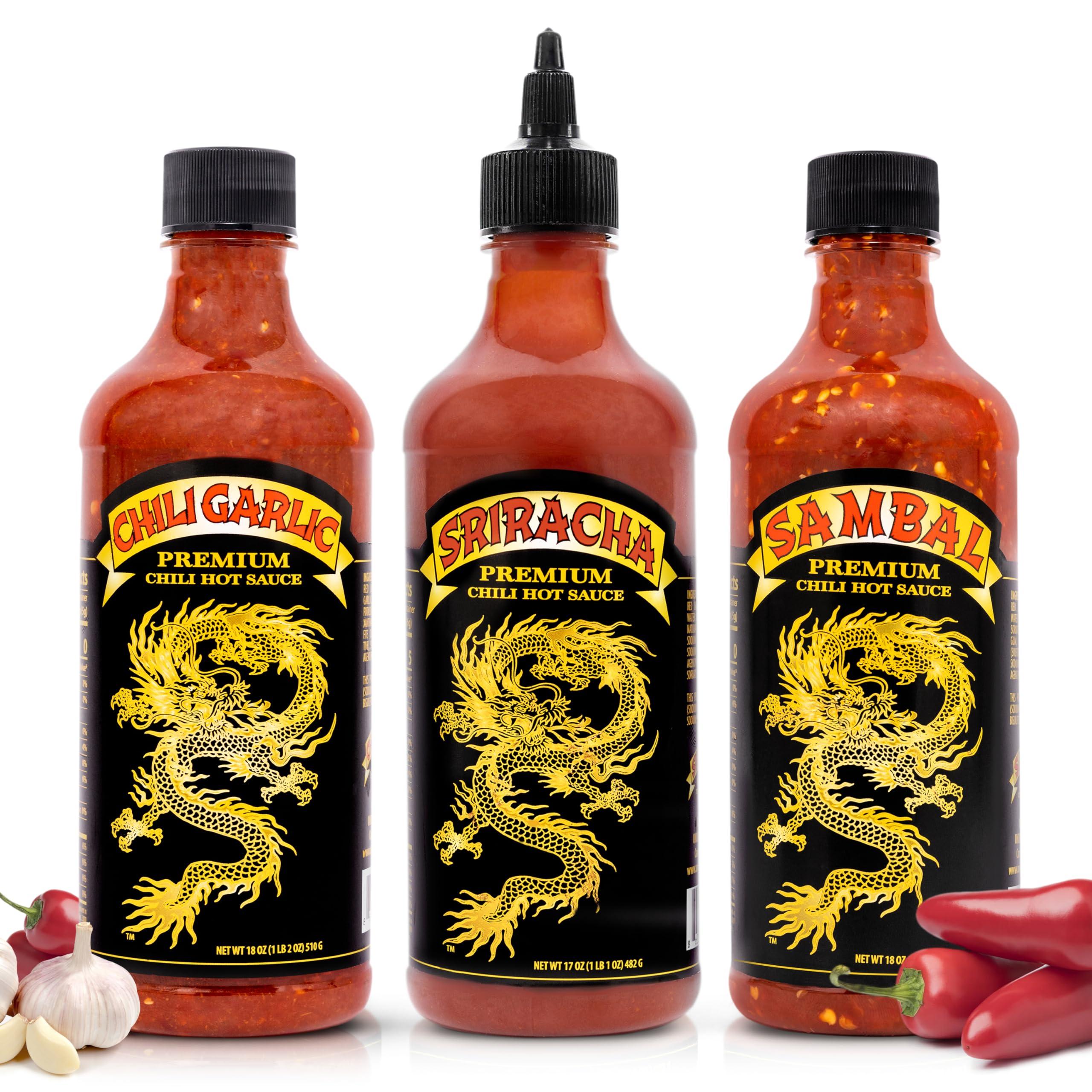 Underwood Ranches Underwood Ranches Limited Edition Dragon Collection Bundle - Sambal, Chili Garlic & Sriracha Flavor, Perfect for Any Dish! - Made from Red Jalapeno Peppers That Started the Sriracha Movement