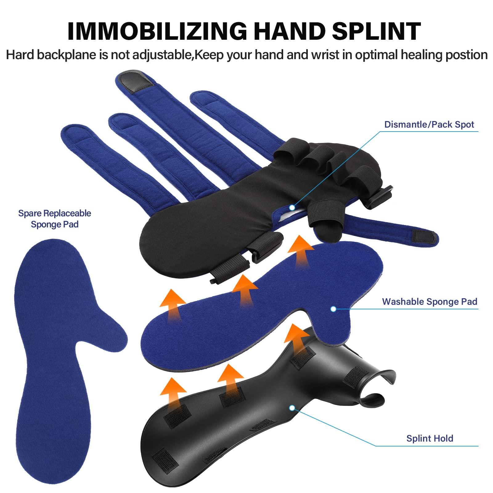 HOOMTREE HOOMTREE Stroke Resting Hand Splint Right&Left Resting Hand Splint with Finger Separator Functional Night Immobilizer Wrist Finger Brace for Carpel Tunnel Pain,Sprain Fracture,Tendonitis (Left,Blue)