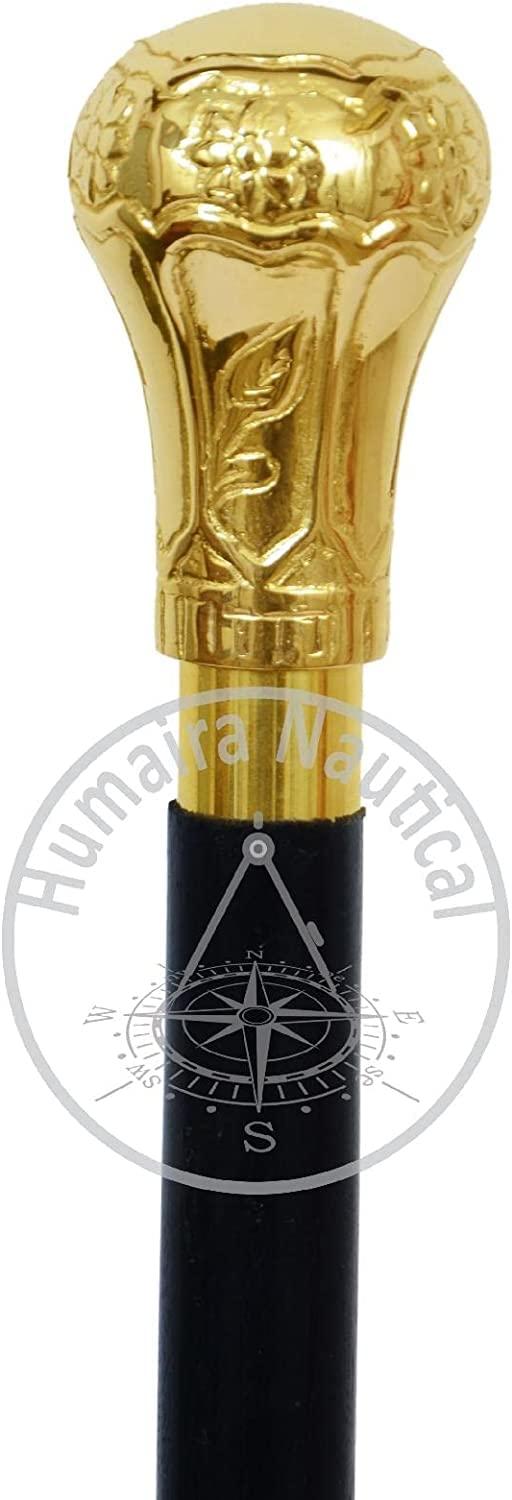 Zayan Nautical Zayan Nautical Replica of Bat Masterson Brass Knob Handle Walking Cane, Gold, 37 inch