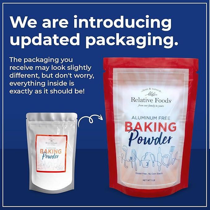 Relative Foods Baking Powder, 1 pound Aluminum free, Corn Starch Free, gluten free. Made in our USA allergen free facility. Premium leavening agent.