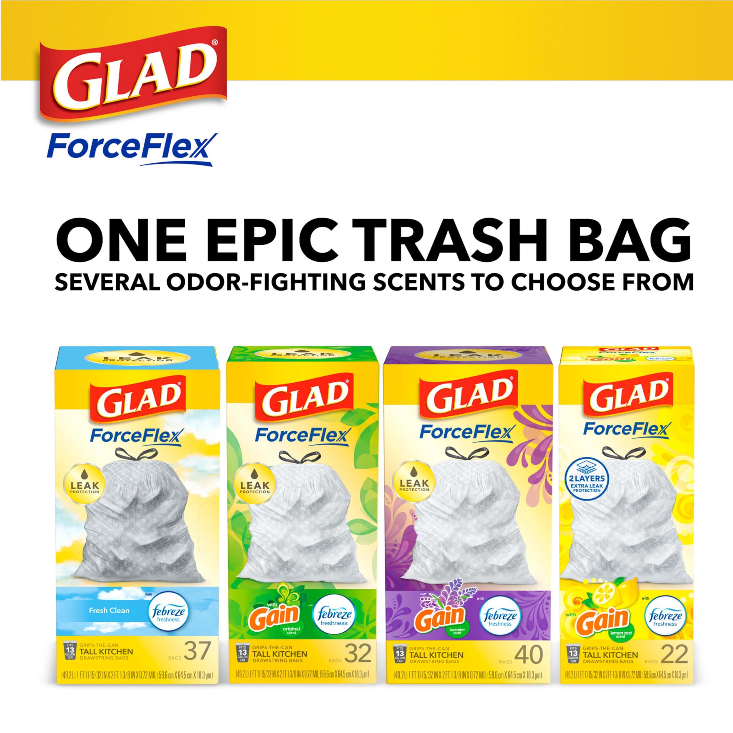 Glad Glad ForceFlex Tall Kitchen Drawstring Trash Bags, 13 Gal, Pine-Sol, 40 Ct (Package May Vary)