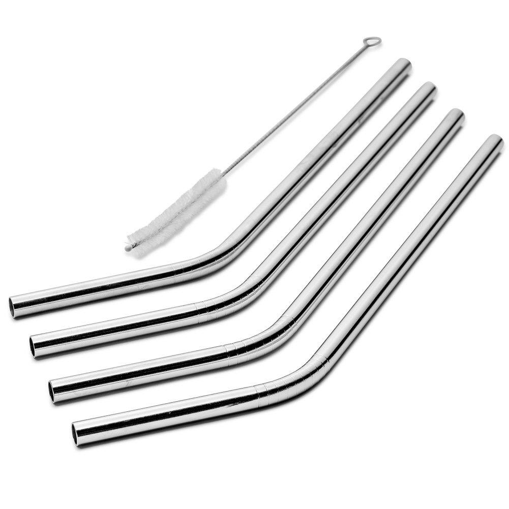 SIPWELL SipWell Stainless Steel Drinking Straws Set of 4, Curved metal Straws reusable for 20 0z Tumbler, | Fits all Yeti SIC Simple Modern Tumblers, Cleaning Brush Included.