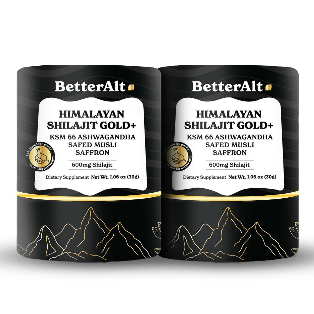 Better Alt Better Alt Pure Himalayan Shilajit Gold+ (Pack of 2) 60 gm| Enhances Recovery & Boosts Strength| 16,000 ft Sourced Blend with Ashwagandha, Safed Musli, Gokshura| Vegan & Lab Tested -600mg