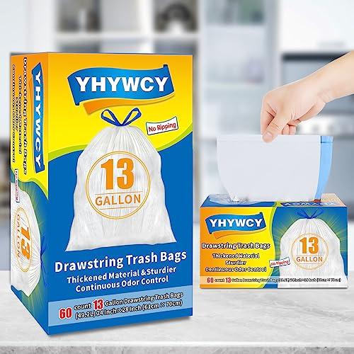 Yhywcy 13 Gallon Tall Kitchen Drawstring Trash Bags - 1 MIL Super Thicker No Ripping Garbage Bags Unscented for Restaurant, Office 13 Gallon Large Trash Cans (60count)