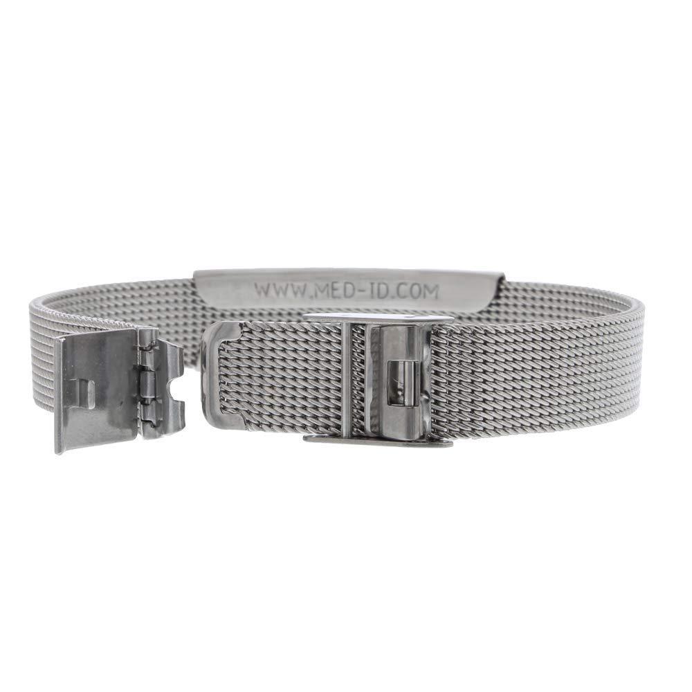 American Medical ID American Medical ID – Sleek Mesh Medical Alert ID Bracelet – Surgical Stainless Steel, Adjustable ID Band Sizing & Clasp, 4 Lines Personalized Engraving Included