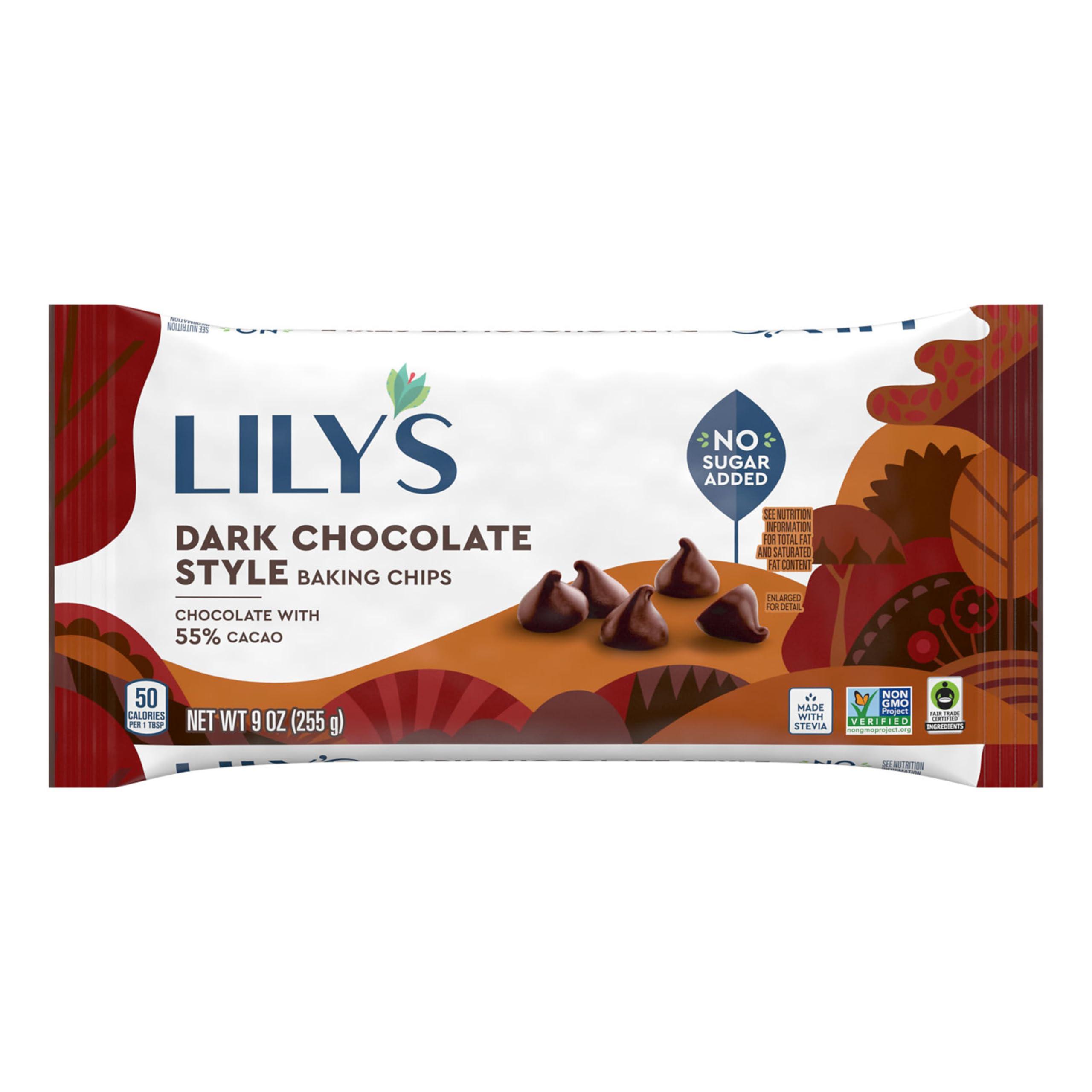 Lily's LILY\'S Dark Chocolate Style No Sugar Added, Baking Chips Bags, 9 oz (3 Count)