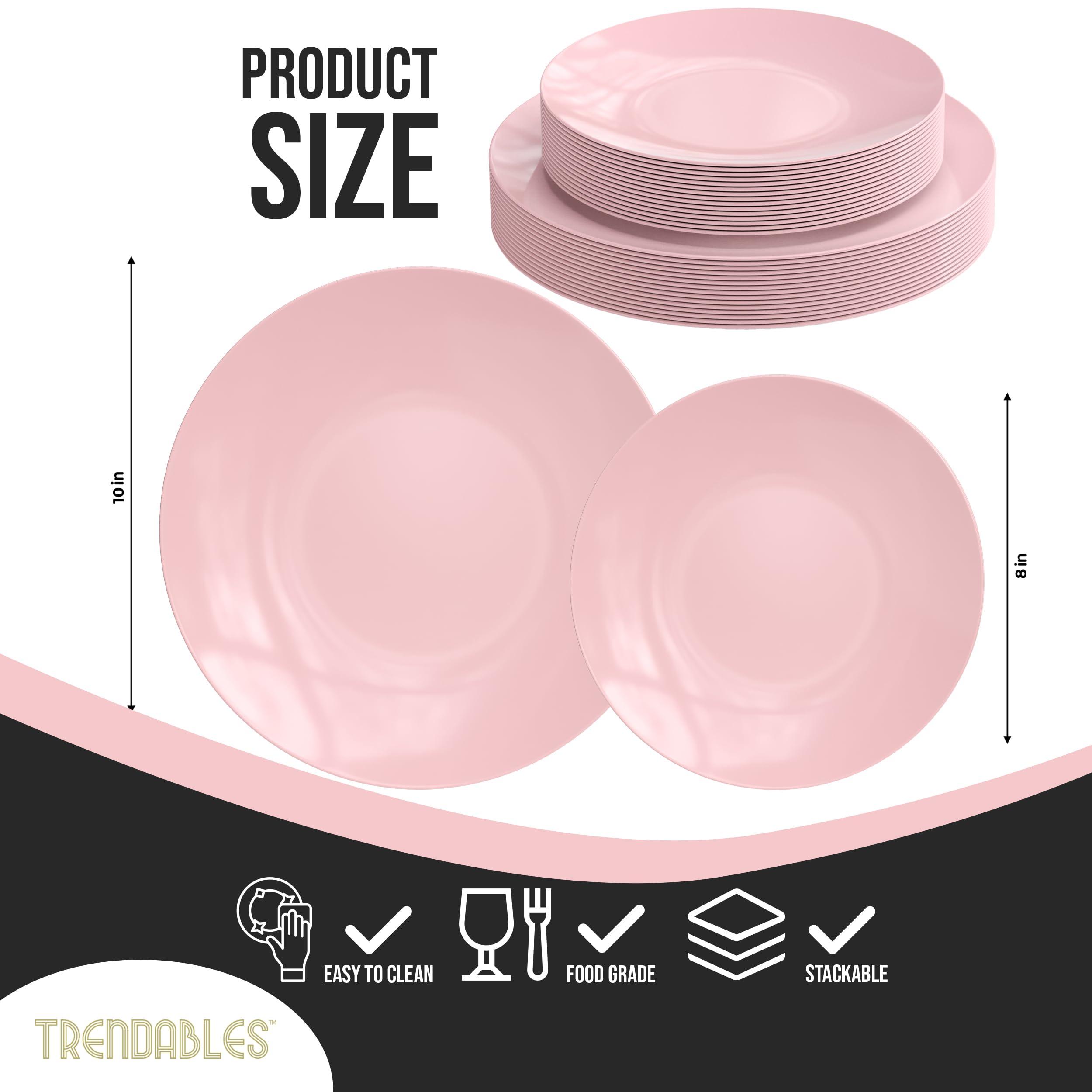 Trendables Trendables 60 Pcs Pink Plates Plastic Dinner Plates 30 Guests I 30-10\" Heavy Duty Plastic Plates & 30-8\" Dessert Plates | Disposable Dinnerware Set Pink Plates, Pink Plastic Plates Party Plates