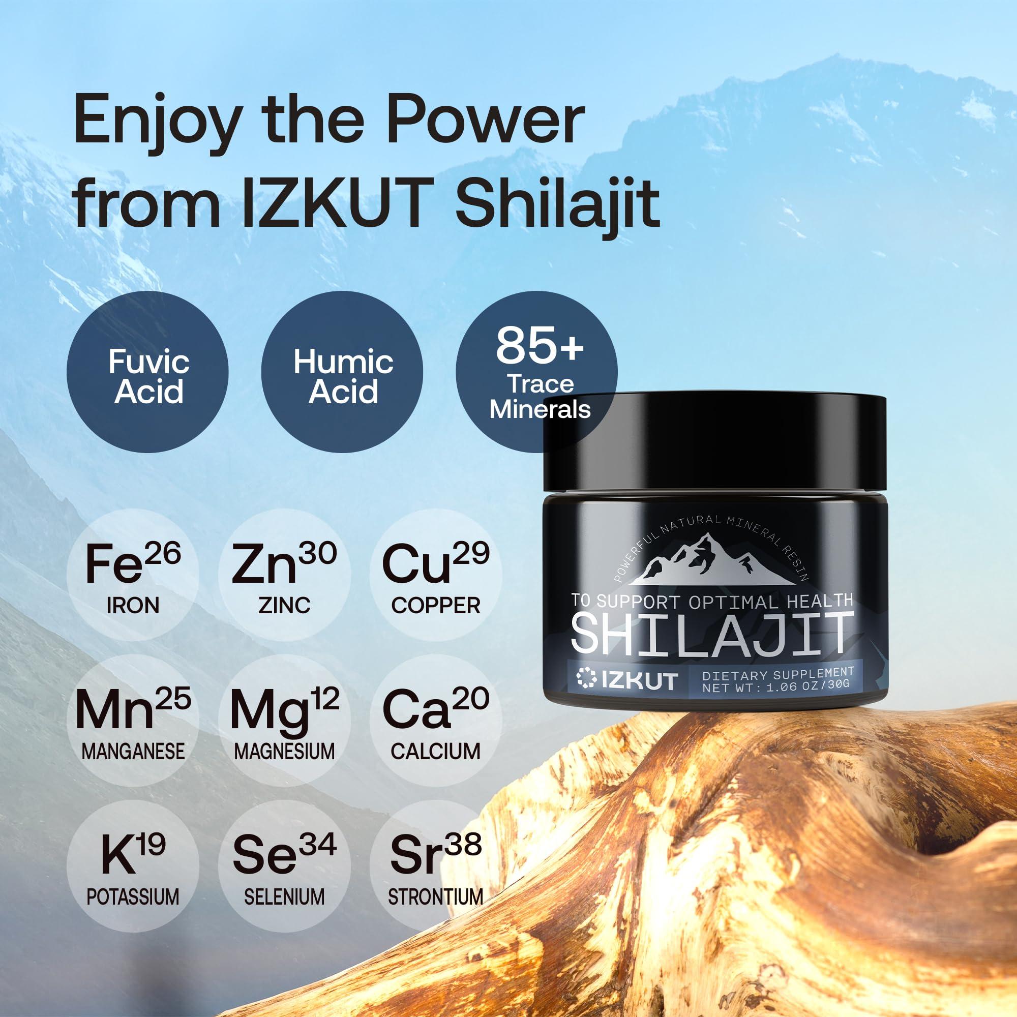 IZKUT Shilajit Pure Himalayan Organic: Shilajit Resin - Shilajit for Men and Women - Pure Shilajit with Trace Minerals & Fulvic Acid - for Energy, Strength & Immunity (30 G)