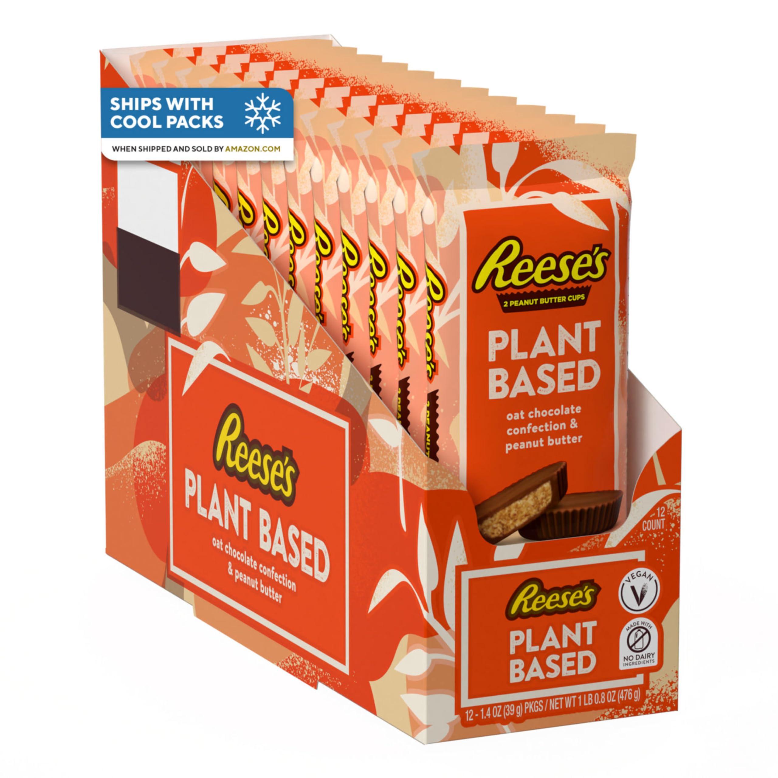Hershey Foods REESE\'S Plant Based Oat Chocolate Confection Peanut Butter Cups, Candy Packs, 1.4 oz (12 Count)