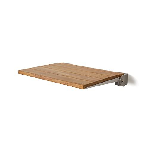 Seachrome Seachrome18 inch Silhouette Slimline Folding Wall Mount Shower Bench Seat, Natural Teak Wood with Silver Frame