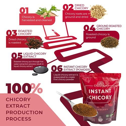 CHICORAYA CHICORAYA Instant Chicory Coffee - Best for Decaf and Diet - Keto & Vegan Beverage Blend - Coffeine-Free Cofee Substitute Alternative - Roasted Root Powder, No Sugar (Raspberry, 14.1 oz)