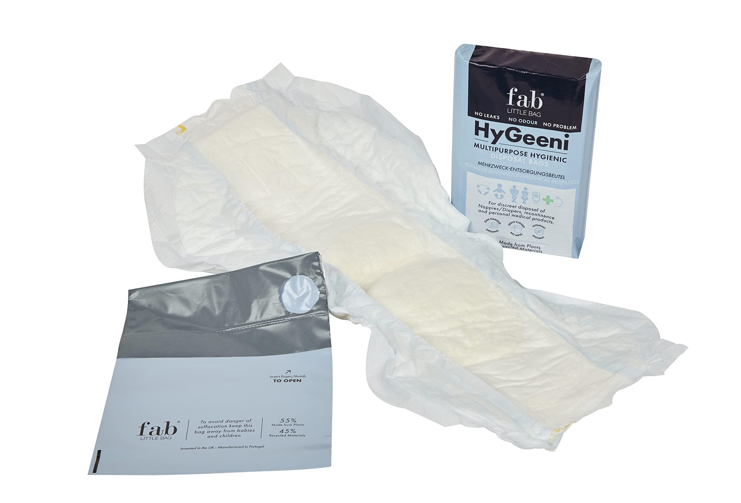 Fab Little Bag Fab Little Bag HyGeeni Disposal Bags for Nappies, Incontinence Pads, Ostomy & Catheter Bags - Prevents Odours, No Mess, Eco-Friendly, Pack of 50 Bags