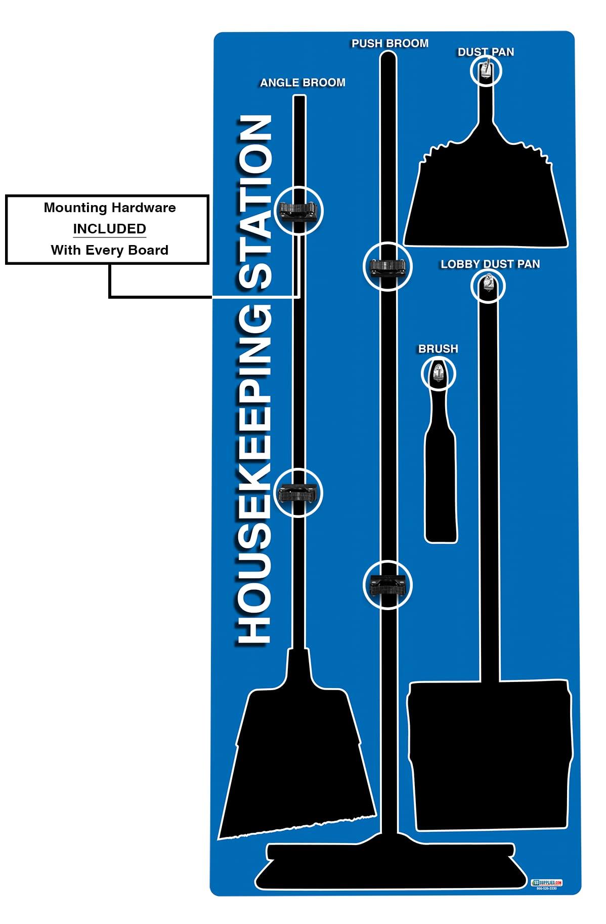 5S Supplies, LLC 5S Housekeeping Shadow Board Broom Station Gray/Blue (with Broom Kit)