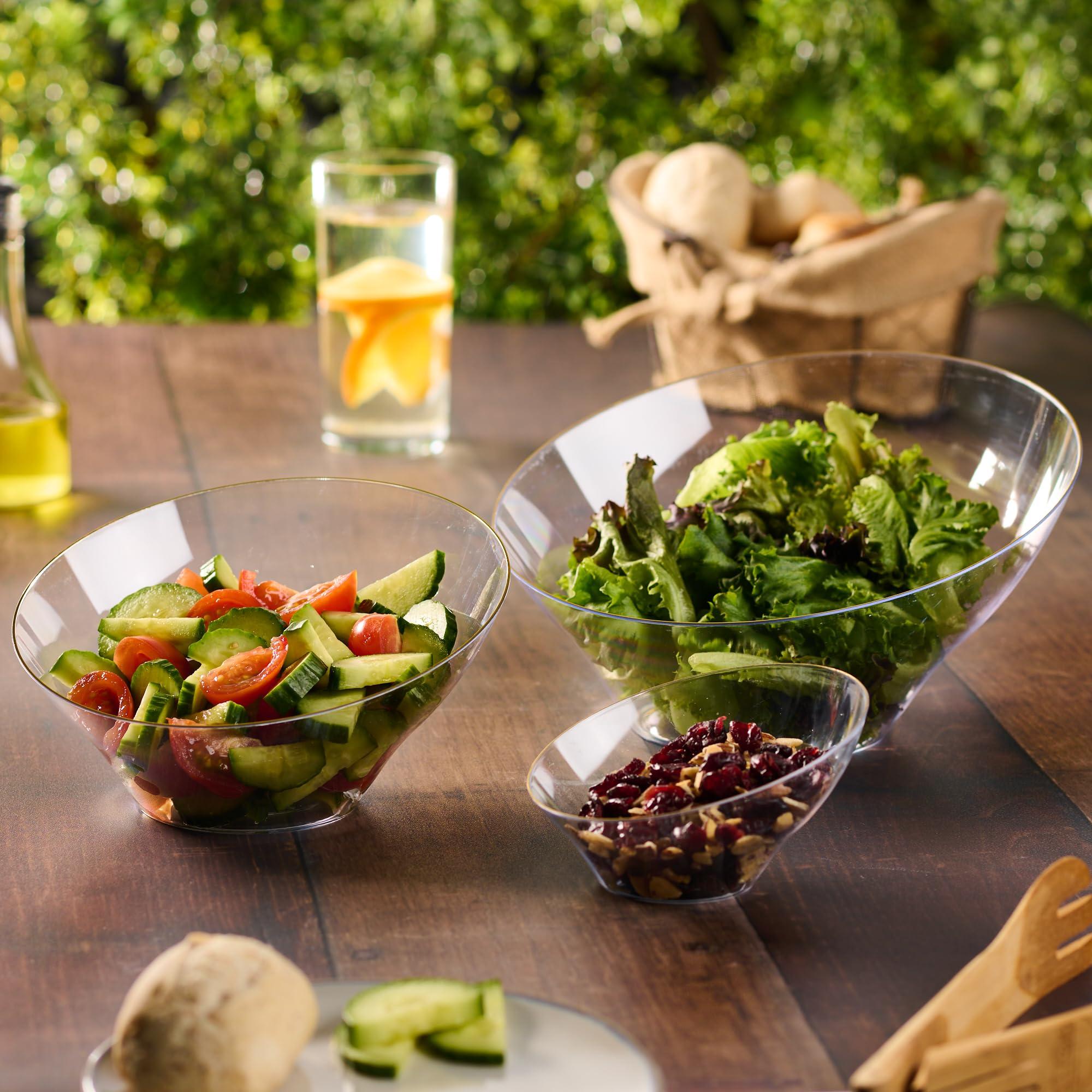 PLASTICPRO PLASTICPRO Angled Plastic Bowls Disposable Large Plastic Clear Serving Bowls with Gold Rim for Party for Appetizer Salads Pack of 4