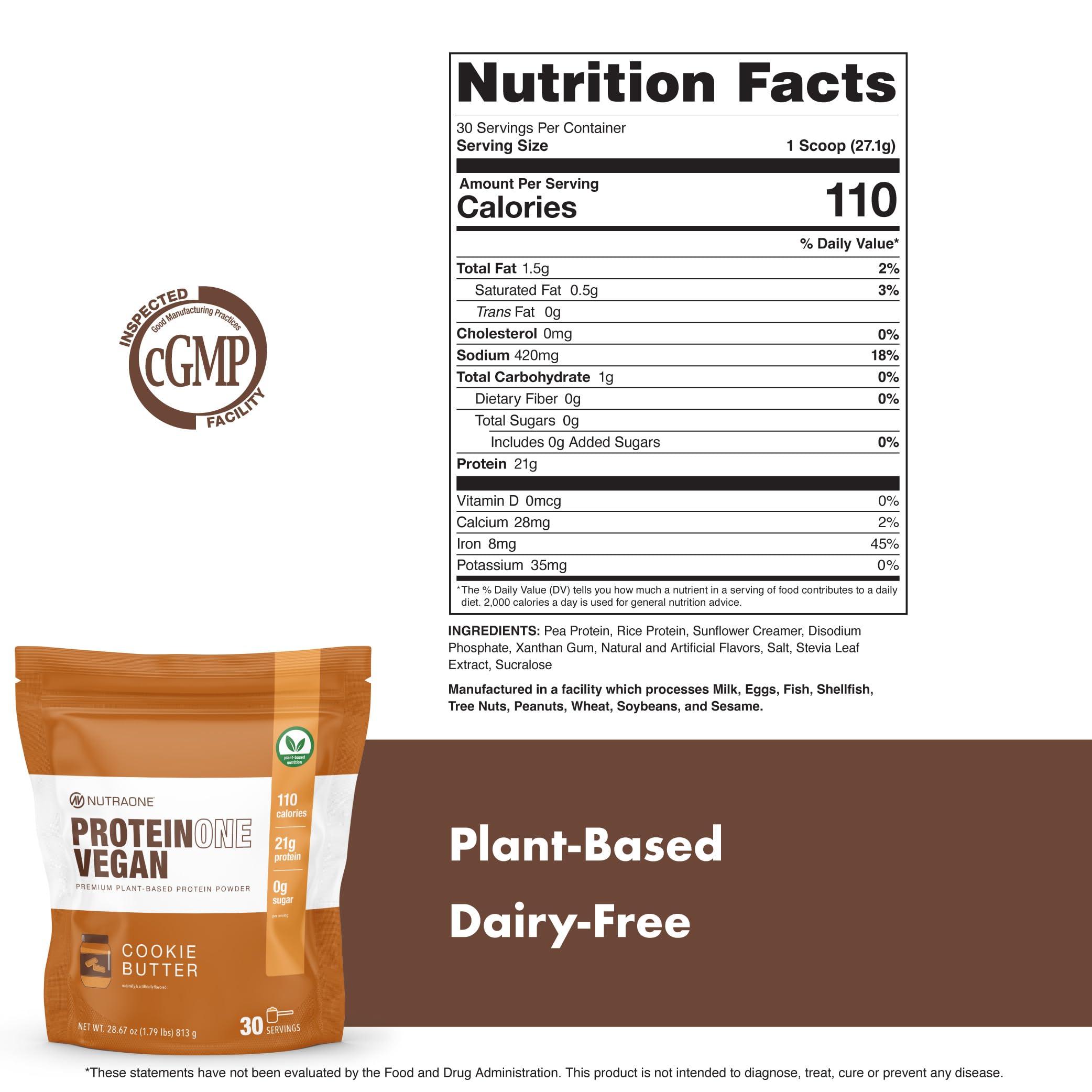 NutraOne NutraOne ProteinOne Vegan Plant-Based Protein Powder Vegan Protein Powder, Dairy-Free, Pea and Rice Protein Powder (30 Servings - Cookie Butter)