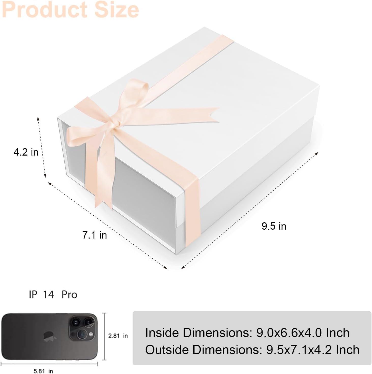 CHARMGIFTBOX CHARMGIFTBOX White Gift Boxes with Lids, 9x7x4 Inches Gift Box with Ribbon, Collapsible Gift Boxes with Magnetic Closure for Presents, Bridesmaid Proposal Box Contains Gift Card Ribbon Tag