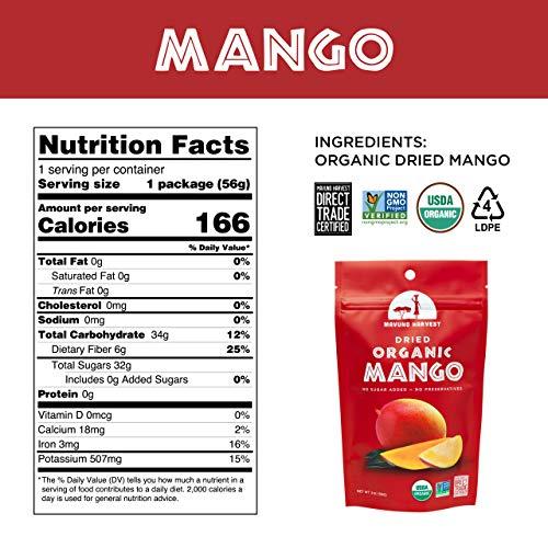 Mavuno Harvest Mavuno Harvest Mango Dried Fruit Snacks | Unsweetened Organic Dried Mango Slices | Gluten Free Healthy Snacks for Kids and Adults | Vegan, Non GMO, Direct Trade | 2 Ounce, Pack of 6