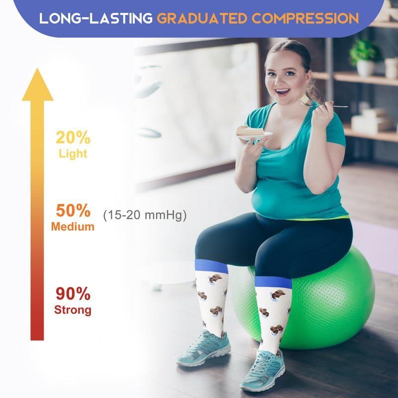 LEVSOX LEVSOX Wide Calf Compression Socks for Women Men Plus Size 15-20 mmHg Extra Large Knee High Support Sock for Nurses Pregnant Travel