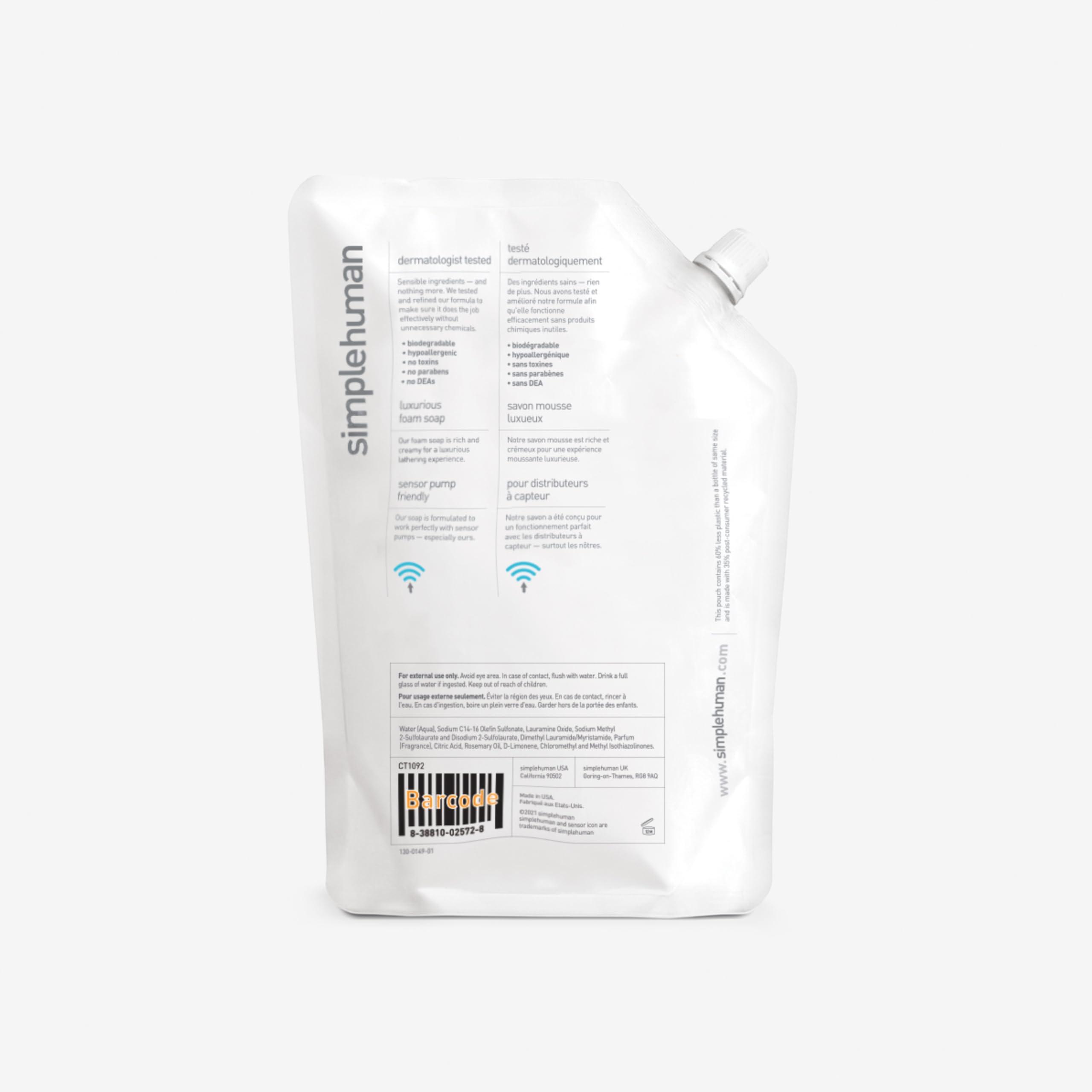 simplehuman simplehuman Rosemary Thyme Dish Soap Refill Pouch, 34 Fl Oz, Pack of 6
