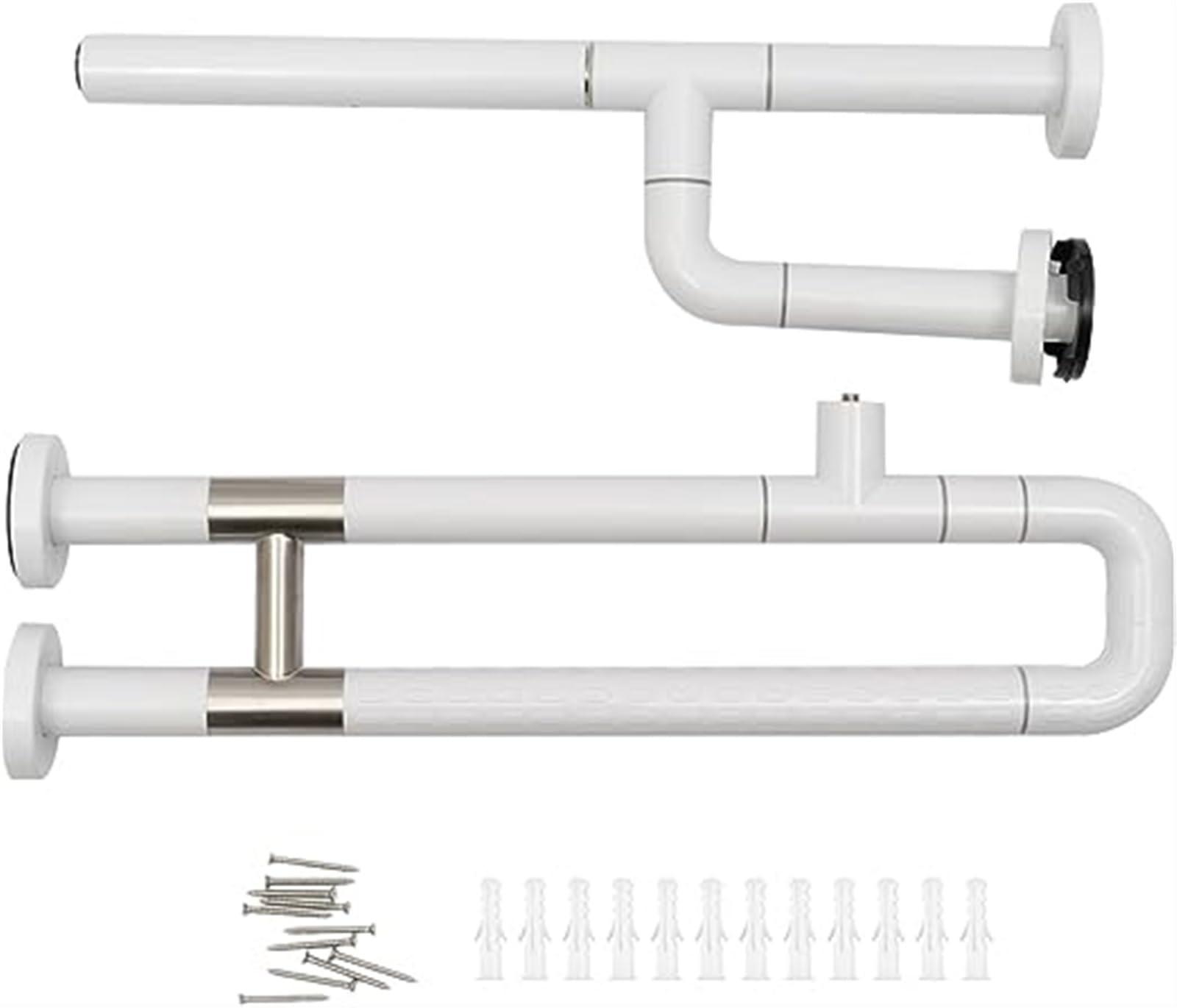 GeRRiT GeRRiT 23.6 Inch Handicap Grab Bars Toilet Bathroom Safety Handrails for Elderly Stainless Steel Toilet Rail Hand Rail Support for Seniors Disabled Railing Wall to Floor Grab Bar Load 551lbs White