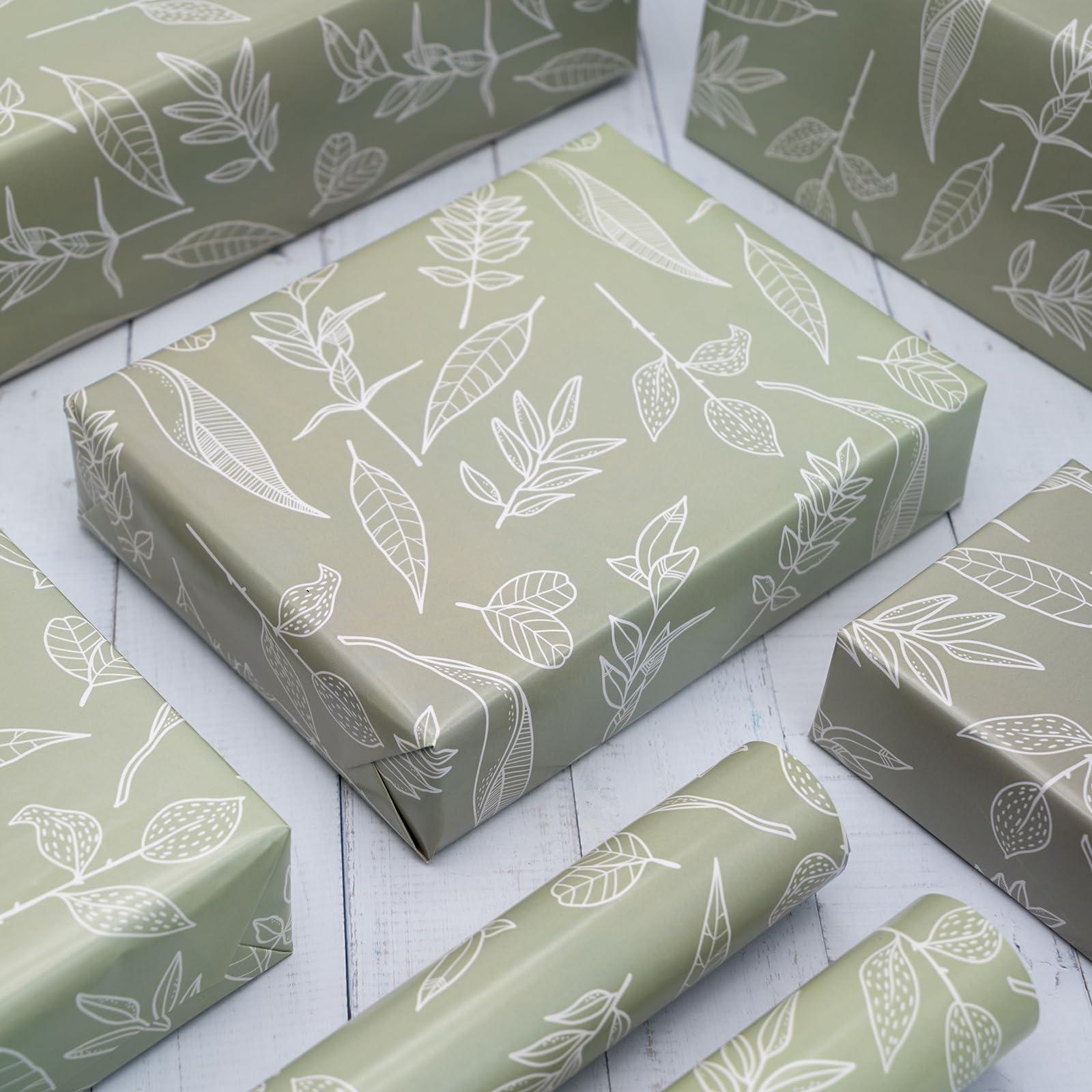 Dtiafu Dtiafu Sage Green Wrapping Paper Gentle Leaves Gift Wrap Paper Bulk Green Spring Designs for Women Girls Wedding Mothers Day Birthday Holiday Thanksgiving - 20 x 28 Inch Per Sheet (6 Sheet)