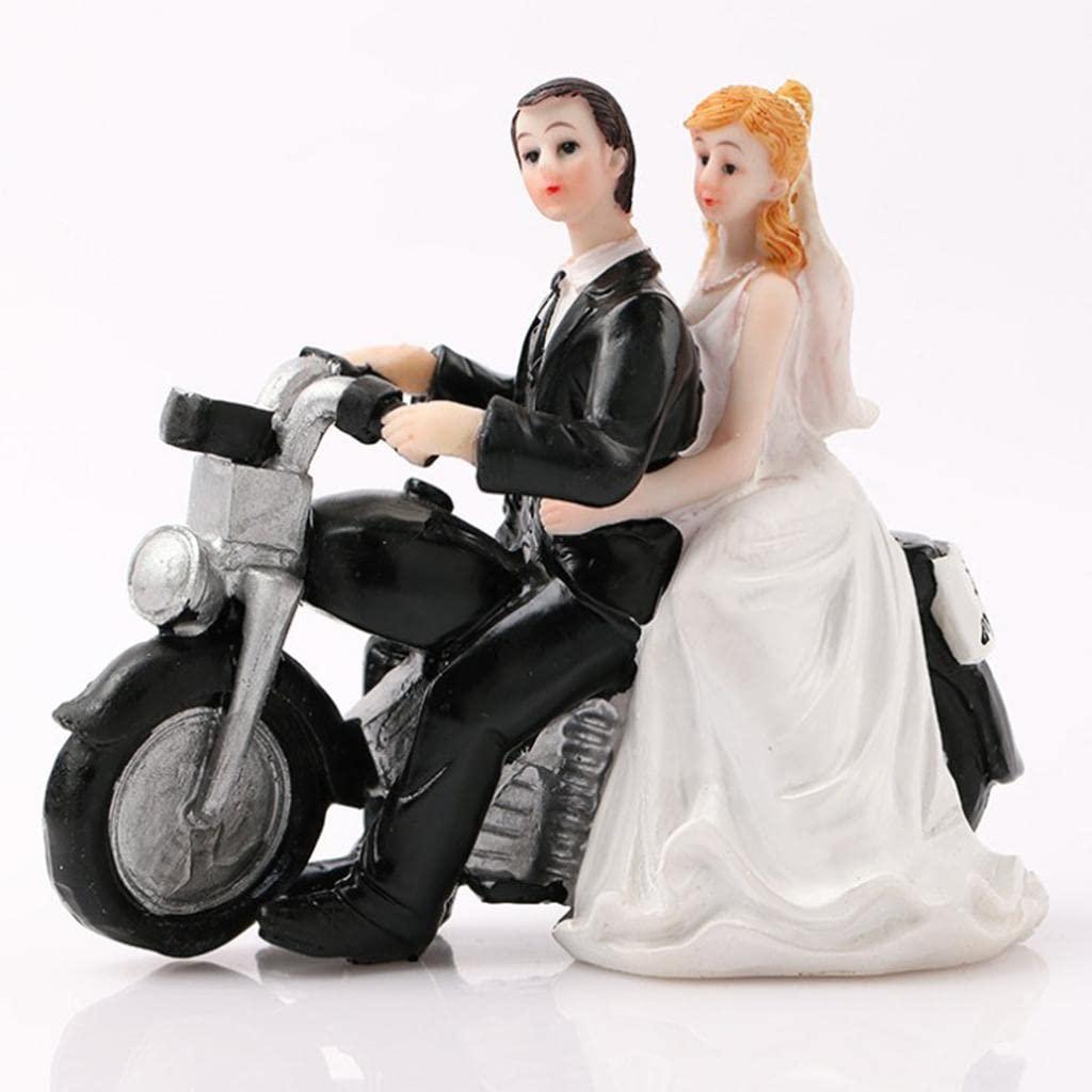 predolo predolo Bride Groom Couple Motorcycle Resin Figurine Romantic Cake Topper Party